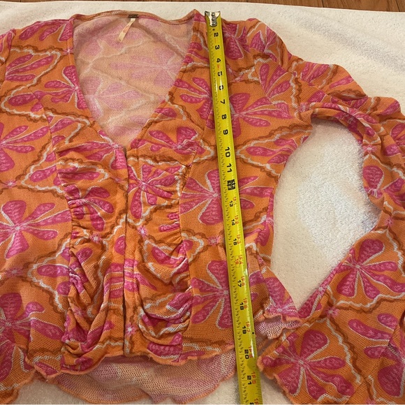 Free People Through The Meadow Mesh Blouse Top Floral Grapefruit Printed XS - Picture 9 of 12